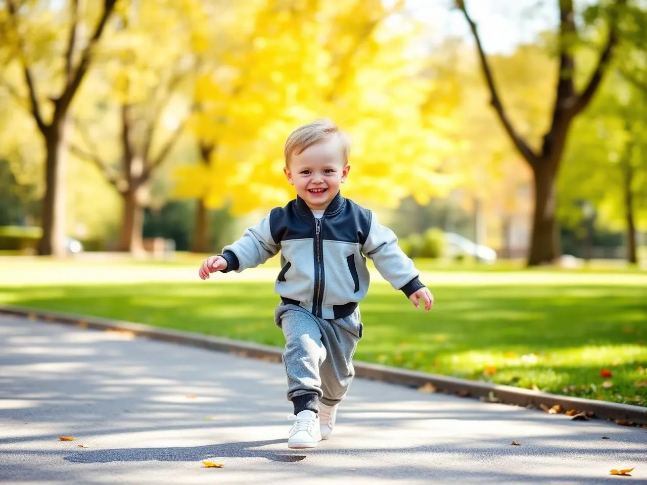 Comfortable streetwear outfit ideas for toddlers: boy in bomber jacket at the park